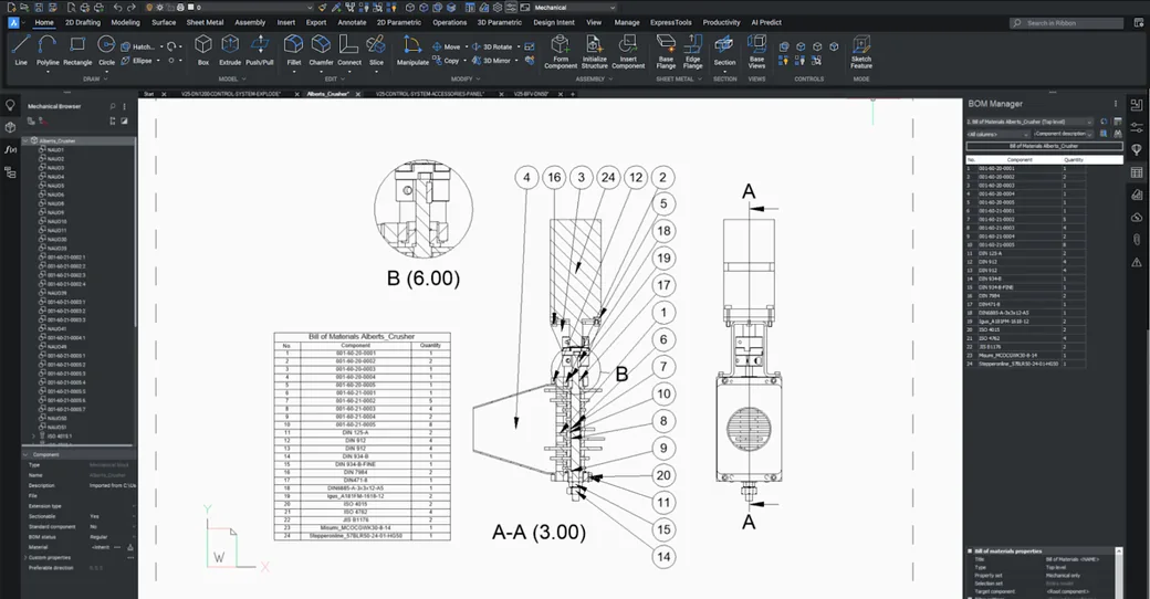BricsCAD Mechanical – Baugruppe mit automatischer Stückliste