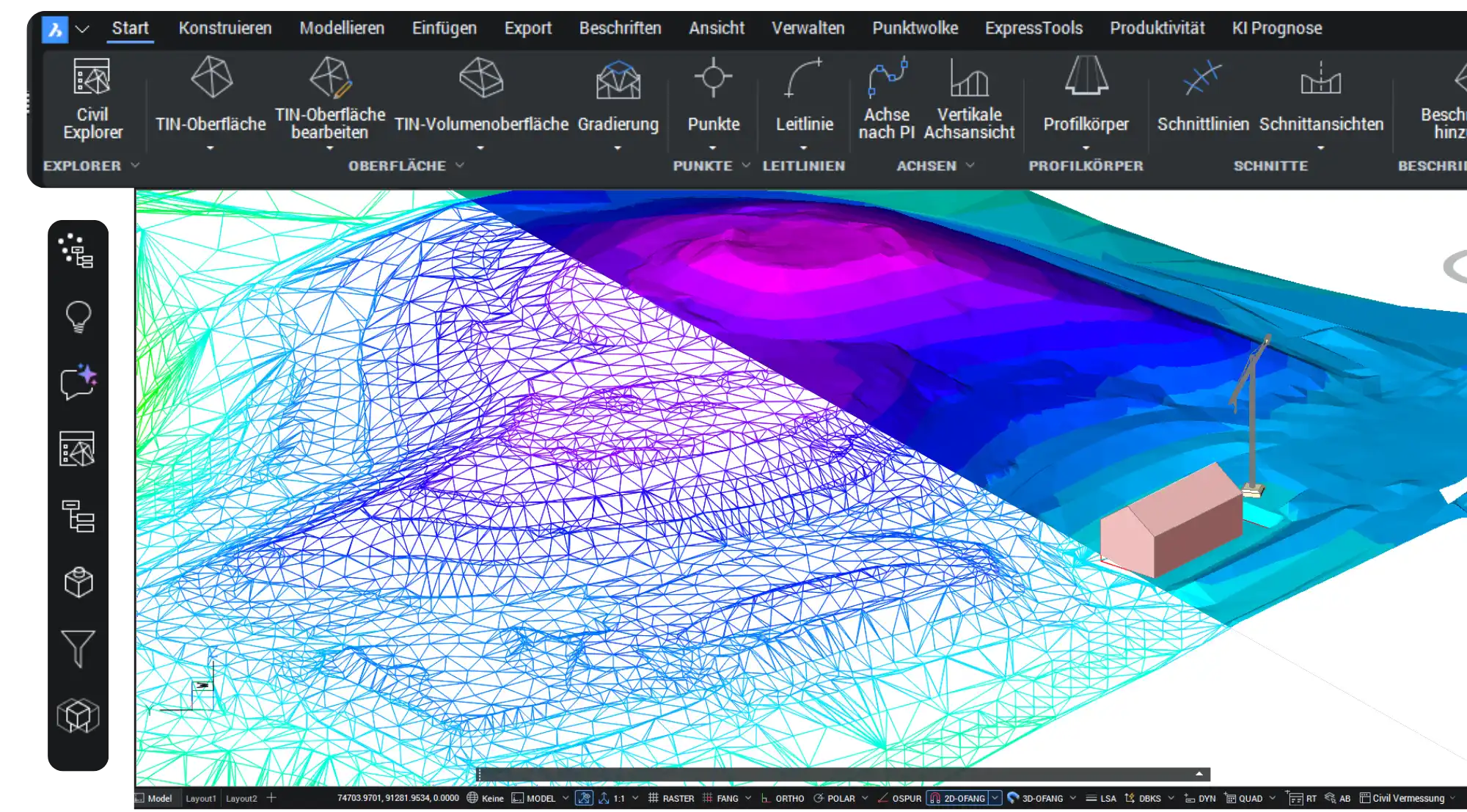 BricsCAD PRO Interface – 3D-Modell und Punktwolke