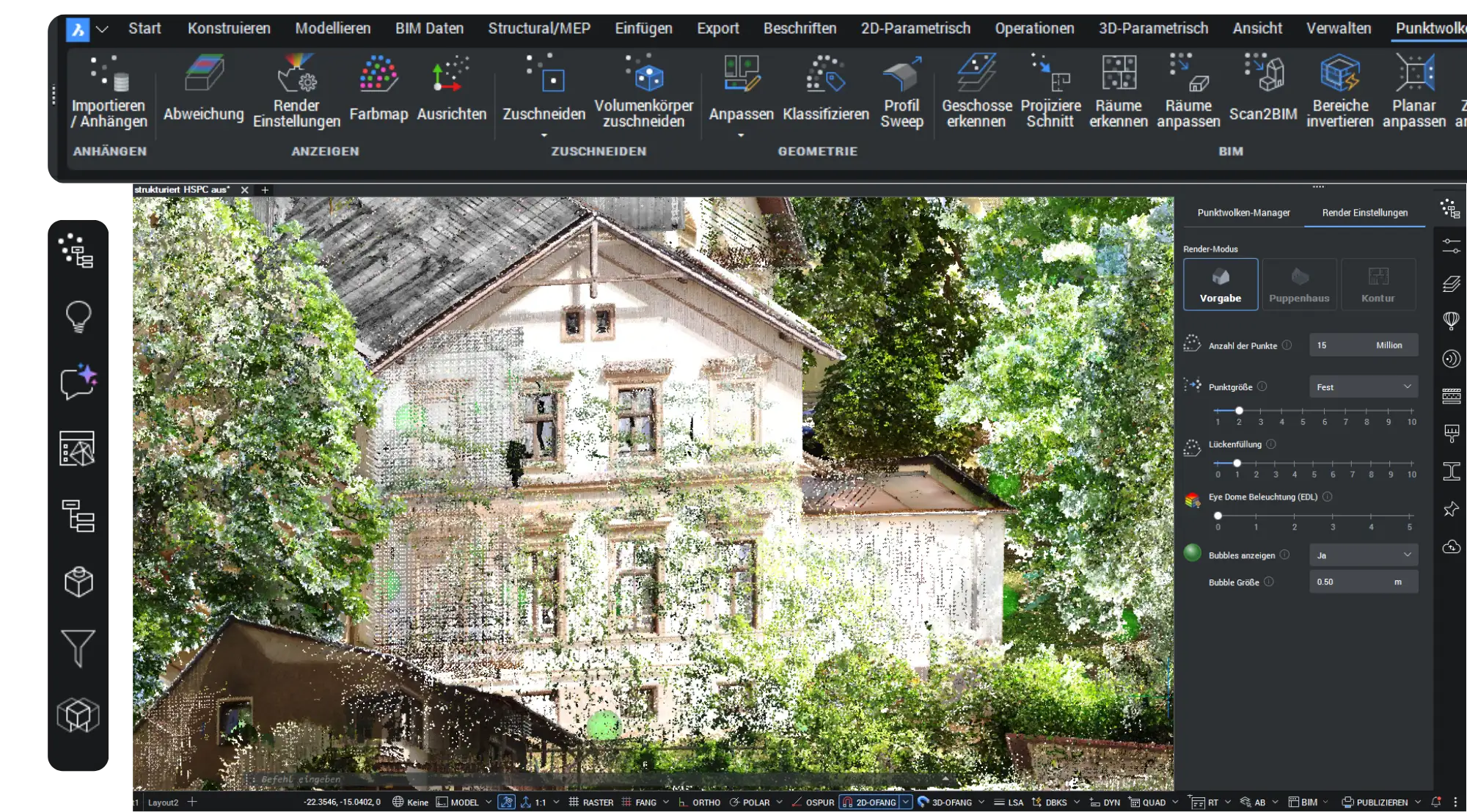 BricsCAD PRO Interface – 3D-Modell und Punktwolke
