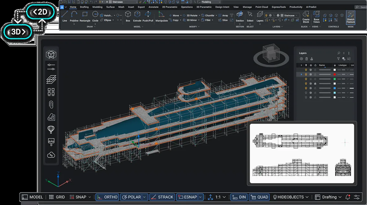BricsCAD 3D-Modellierung – Volumenkörper im Layoutbereich
